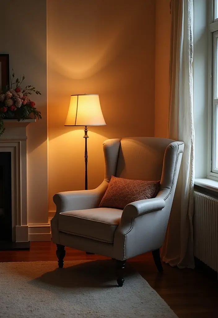 27 Living Rooms With Accent Chairs That Make a Statement - 15. Layered Lighting
