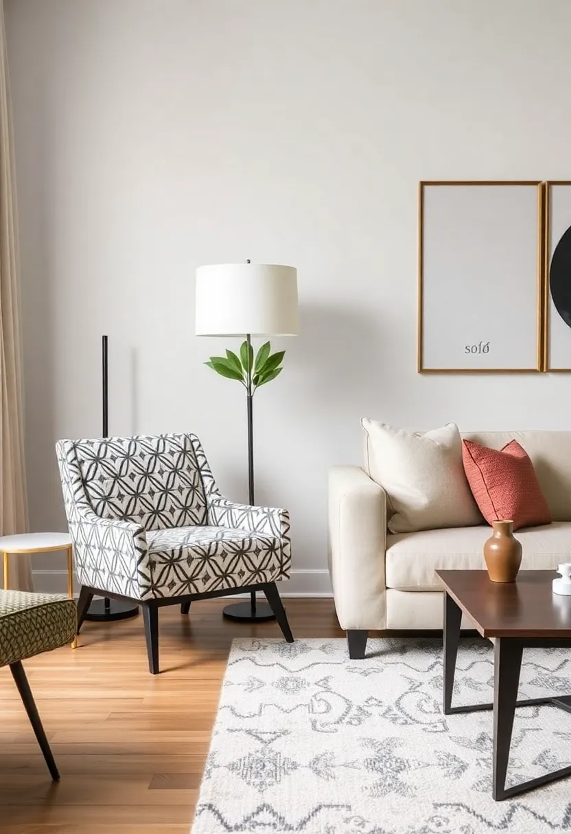 27 Living Rooms With Accent Chairs That Make a Statement - 3. Geometric Glam