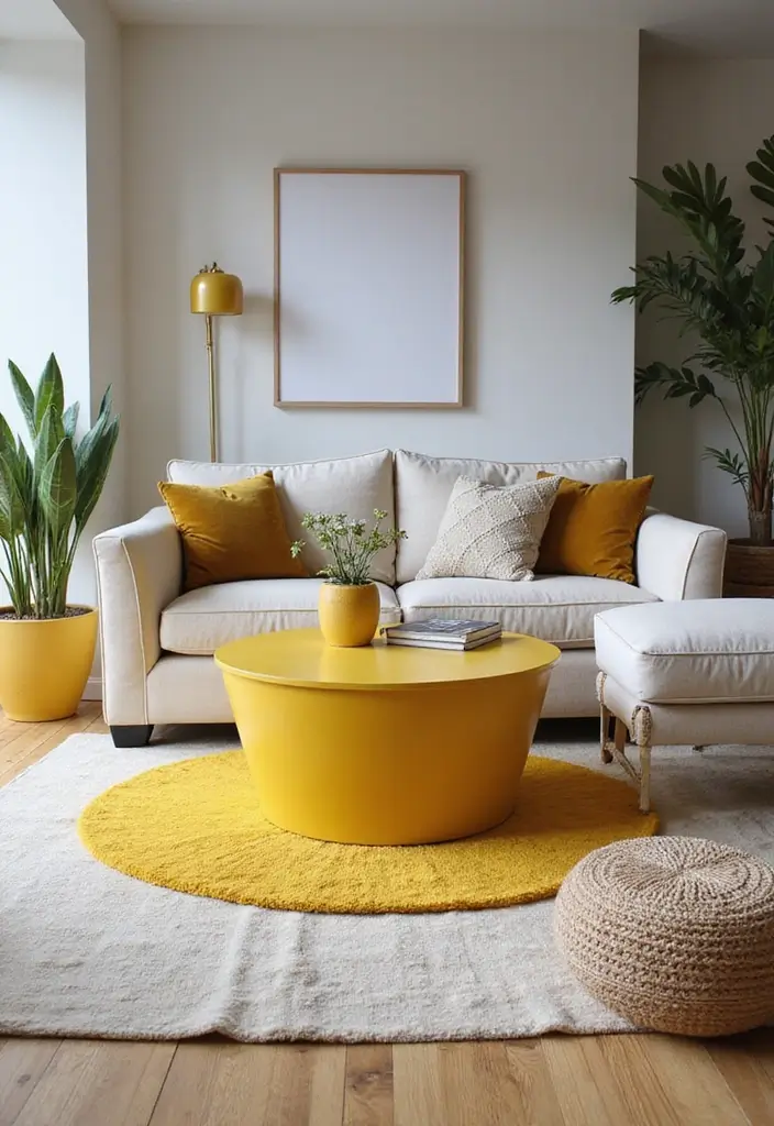 27 Living Rooms With Yellow Accents That Feel Bright and Cheerful - 11. Yellow Coffee Tables