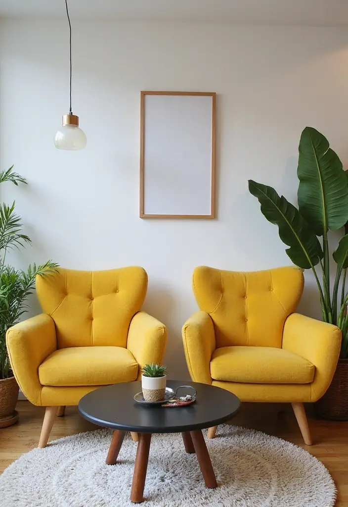 27 Living Rooms With Yellow Accents That Feel Bright and Cheerful - 2. Playful Yellow Accent Chairs