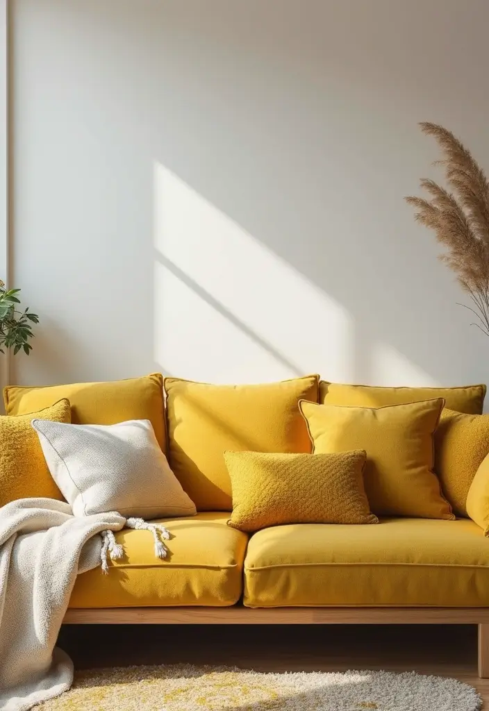 27 Living Rooms With Yellow Accents That Feel Bright and Cheerful - 6. Yellow Throw Pillows