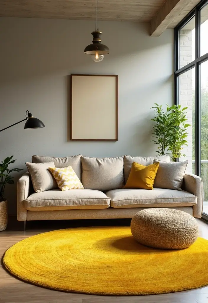 27 Living Rooms With Yellow Accents That Feel Bright and Cheerful - 7. Vibrant Yellow Rugs