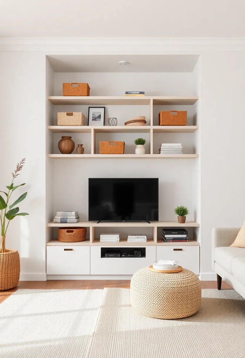 27 Organic Neutral Living Room Ideas That Feel Calm and Minimal - 13. Minimalist Storage Solutions