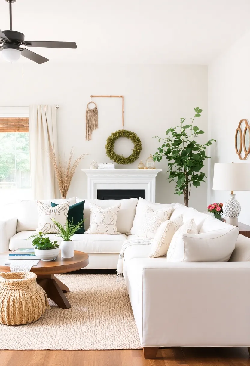 27 Organic Neutral Living Room Ideas That Feel Calm and Minimal - 27. Seasonal Refresh