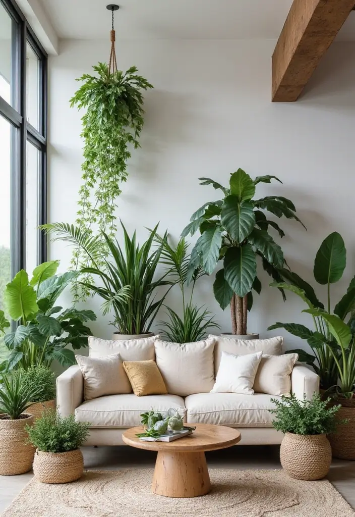 27 Organic Neutral Living Room Ideas That Feel Calm and Minimal - 3. Earthy Green Touches