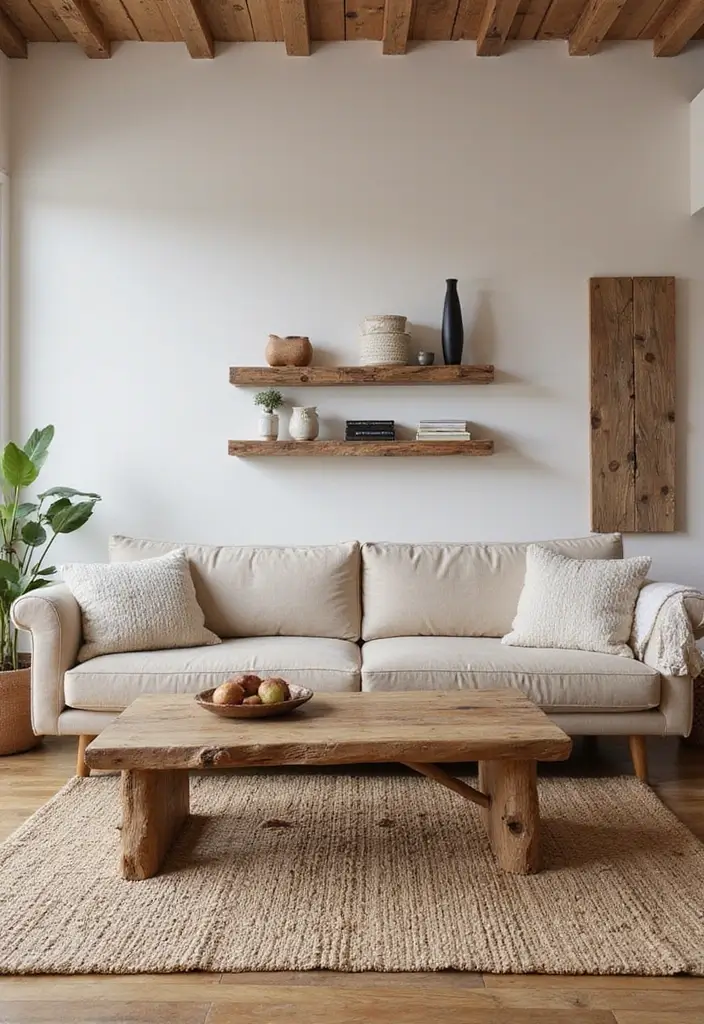 27 Organic Neutral Living Room Ideas That Feel Calm and Minimal - 4. Natural Wood Accents