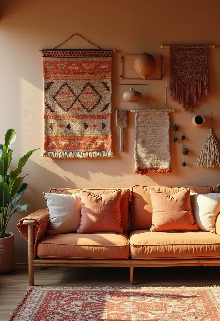 27 Southwest Living Room Decor Ideas That Feel Warm and Rustic - 10. Earthy Wall Art