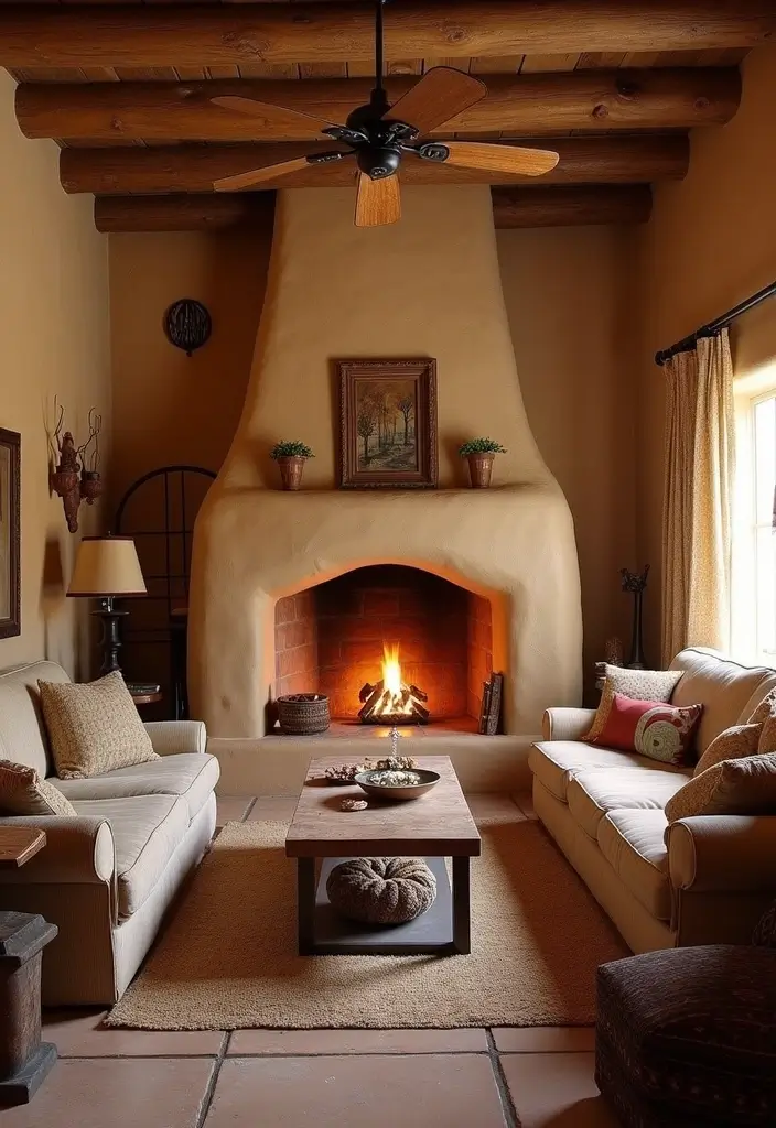 27 Southwest Living Room Decor Ideas That Feel Warm and Rustic - 16. Cozy Fireplaces
