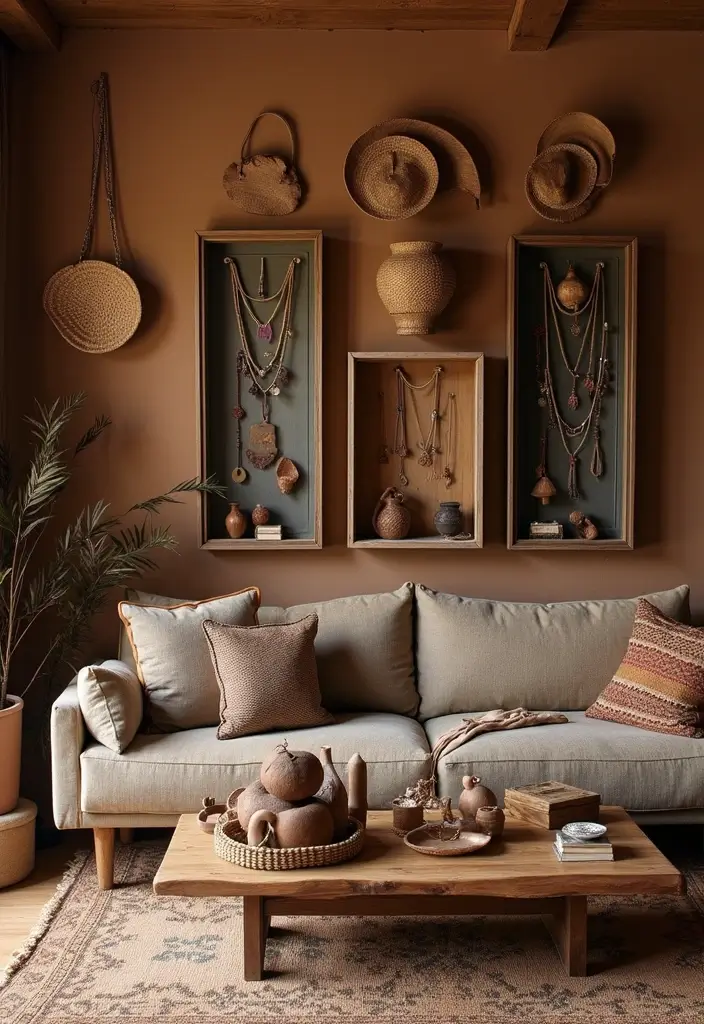 27 Southwest Living Room Decor Ideas That Feel Warm and Rustic - 26. Cultural Artifacts