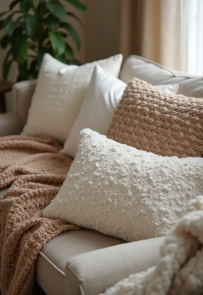 27 Southwest Living Room Decor Ideas That Feel Warm and Rustic - 3. Textured Fabrics and Throws