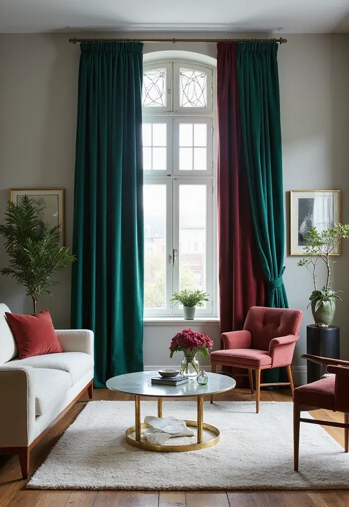 27 Velvet Curtains Living Room Ideas That Feel Luxurious and Cozy - 1. Jewel Tones for a Bold Statement