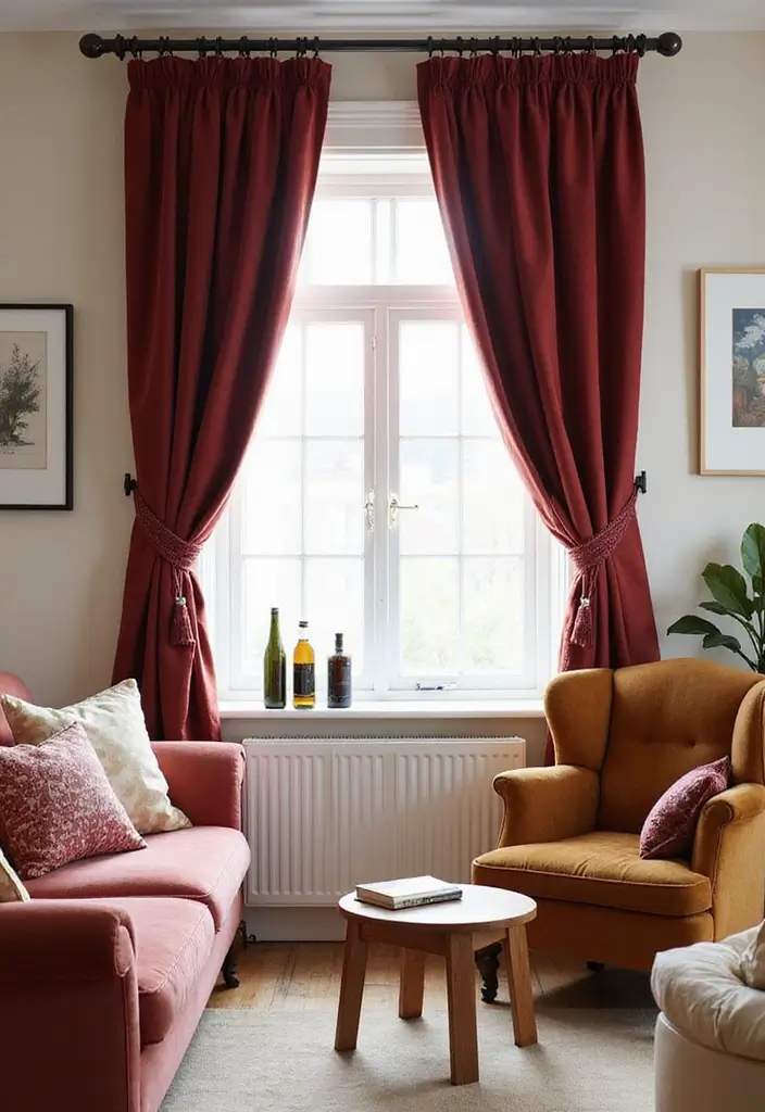 27 Velvet Curtains Living Room Ideas That Feel Luxurious and Cozy - 11. Curtain Tiebacks for Added Style