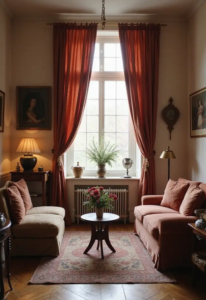 27 Velvet Curtains Living Room Ideas That Feel Luxurious and Cozy - 13. Vintage-Inspired Velvet