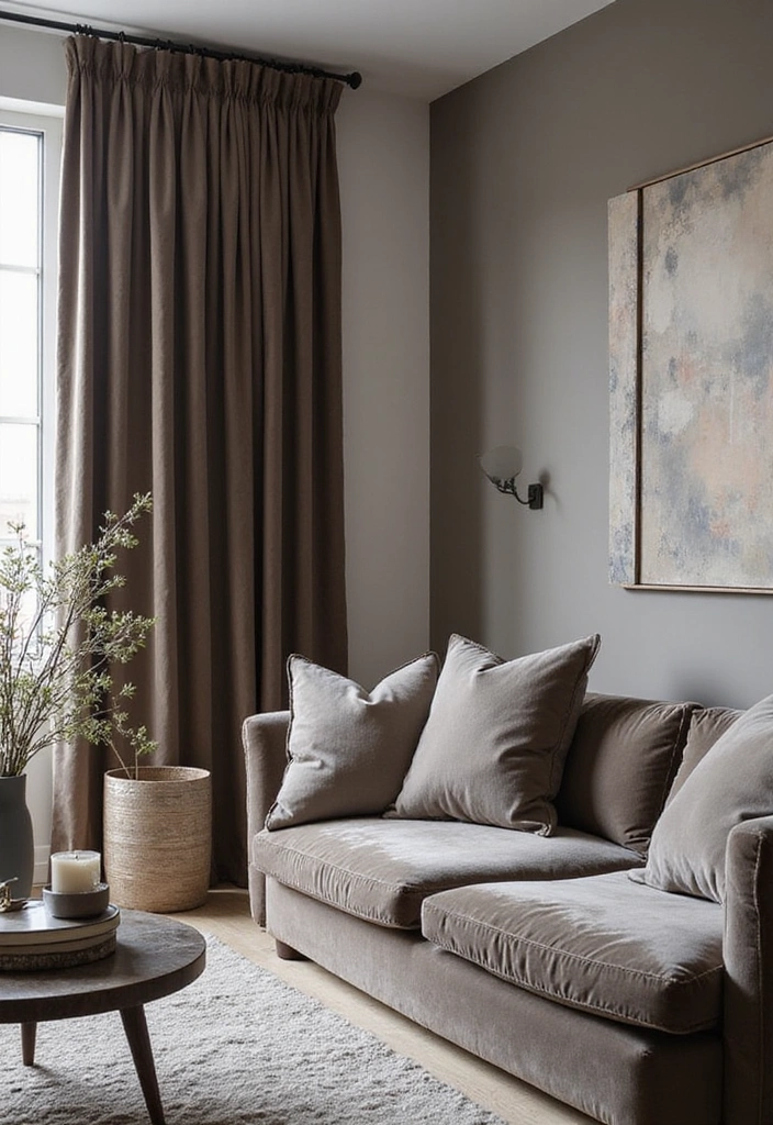 27 Velvet Curtains Living Room Ideas That Feel Luxurious and Cozy - 18. Monochromatic Velvet Looks