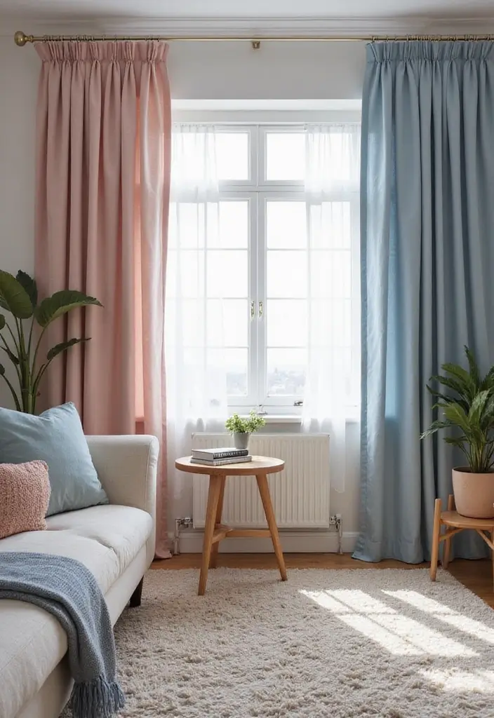 27 Velvet Curtains Living Room Ideas That Feel Luxurious and Cozy - 2. Soft Pastels for a Cozy Atmosphere