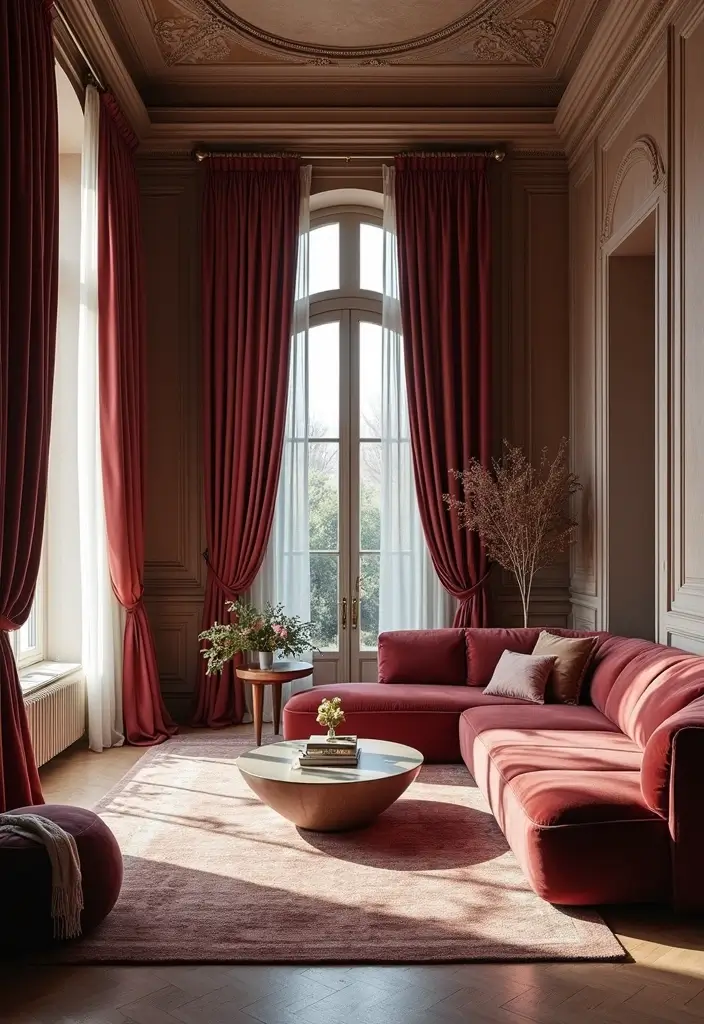 27 Velvet Curtains Living Room Ideas That Feel Luxurious and Cozy - 26. Velvet for Unique Architectural Features