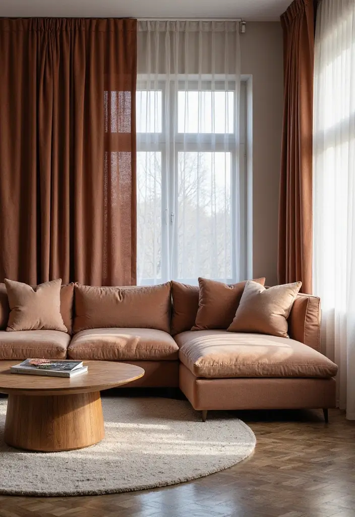 27 Velvet Curtains Living Room Ideas That Feel Luxurious and Cozy - 3. Layering for Depth and Warmth