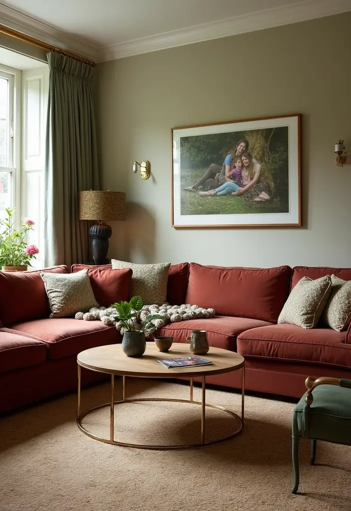 28 Burgundy and Green Living Room Ideas That Feel Rich and Elegant - 26. Personalized Touches
