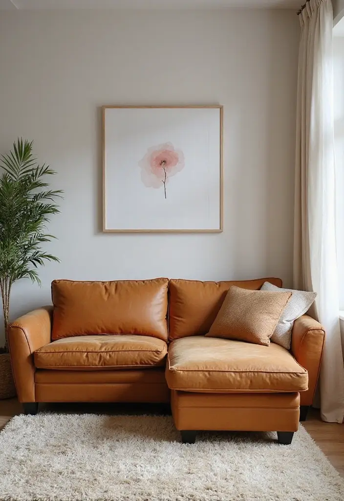 28 Cognac Couch Living Room Ideas That Feel Warm and Modern - 14. Functional Décor Items