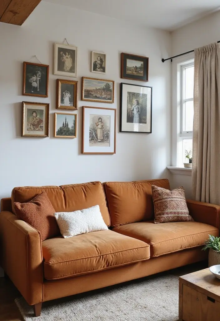 28 Cognac Couch Living Room Ideas That Feel Warm and Modern - 20. Personal Touches