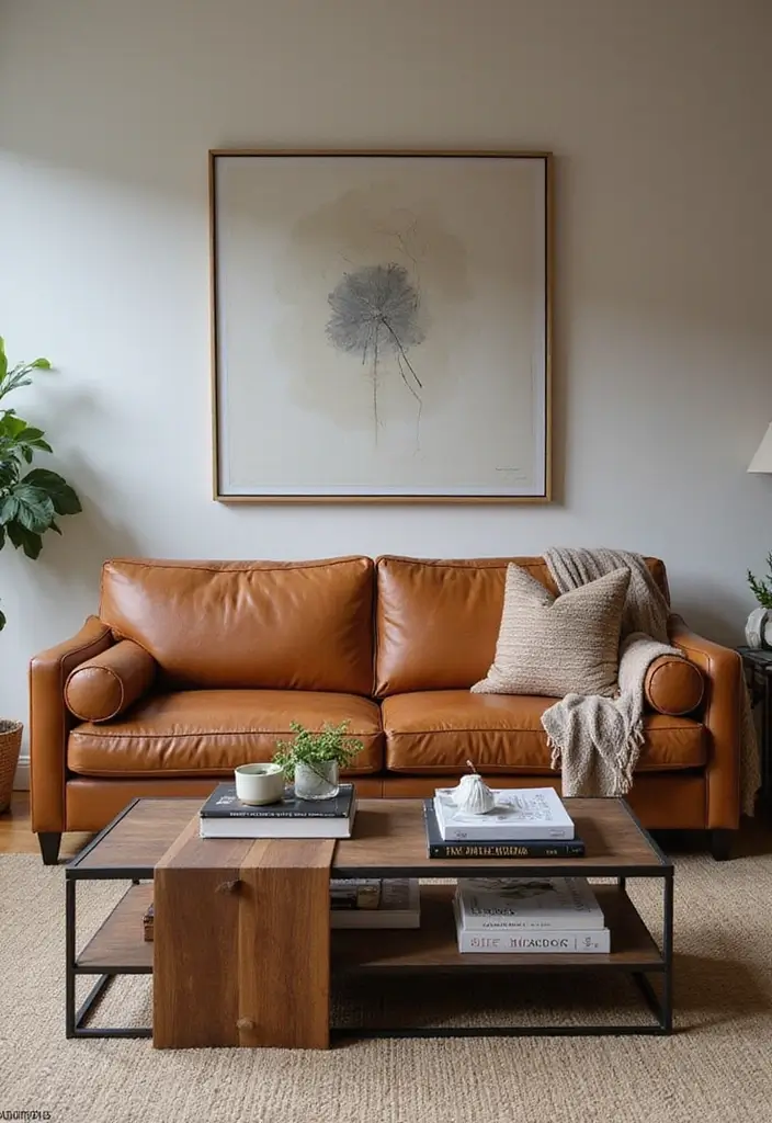 28 Cognac Couch Living Room Ideas That Feel Warm and Modern - 22. Elegant Coffee Table Books