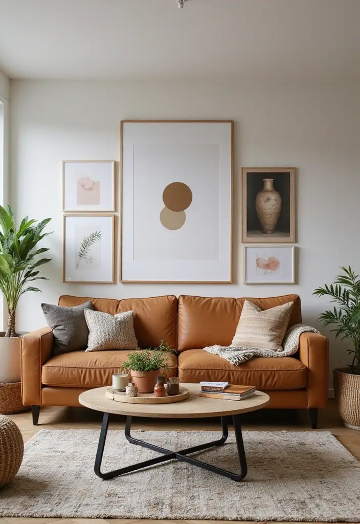 28 Cognac Couch Living Room Ideas That Feel Warm and Modern - 5. Stylish Coffee Tables