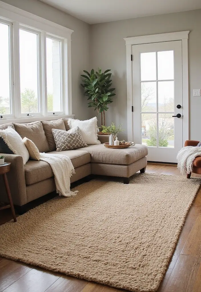 28 Country Modern Living Room Ideas That Blend Rustic and Sleek - 13. Farmhouse Rugs