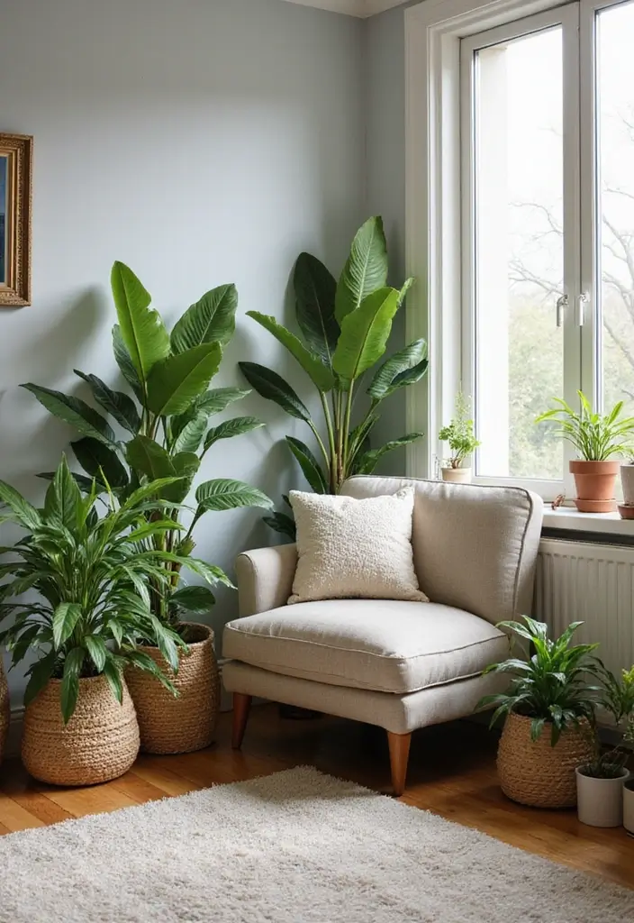 28 Country Modern Living Room Ideas That Blend Rustic and Sleek - 16. Well-Placed Greenery