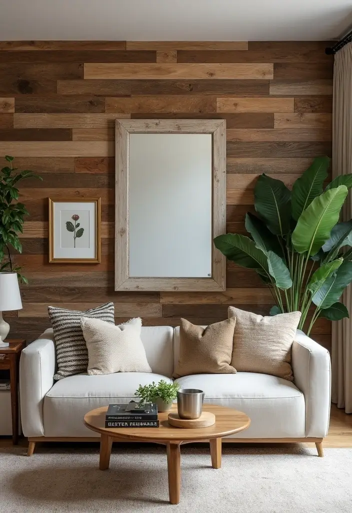 28 Country Modern Living Room Ideas That Blend Rustic and Sleek - 2. Rustic Accent Wall