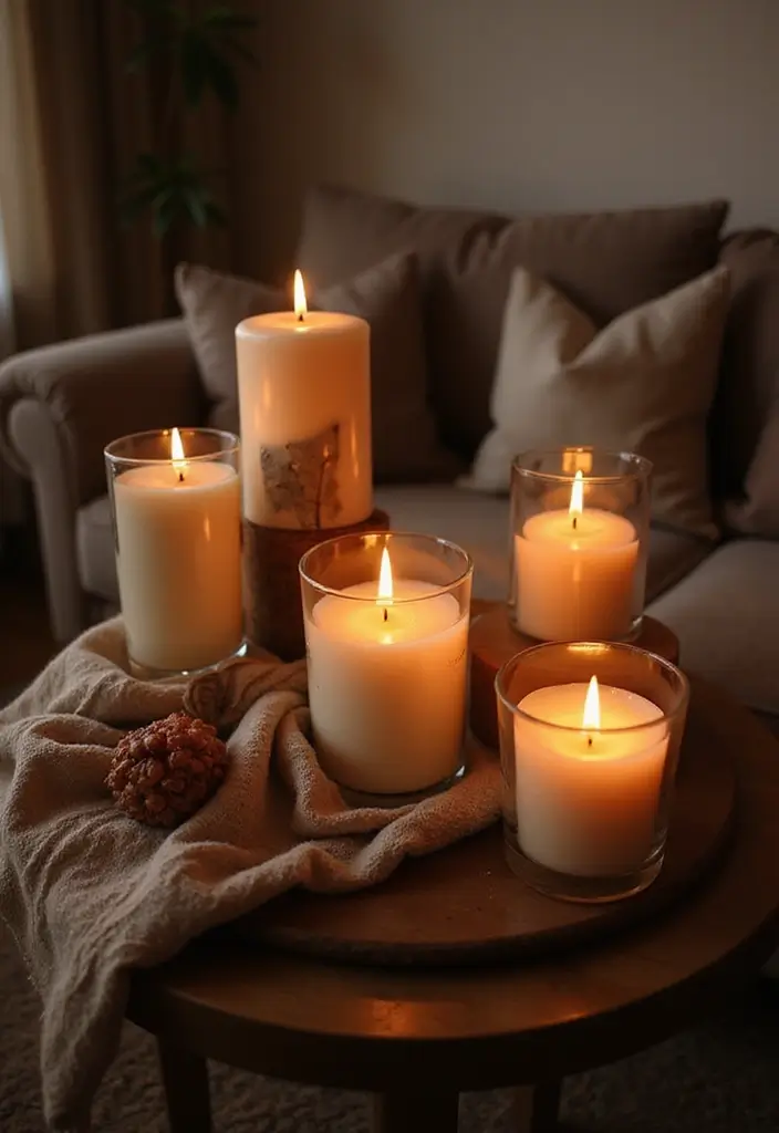 28 Country Modern Living Room Ideas That Blend Rustic and Sleek - 24. Mood-Setting Candles