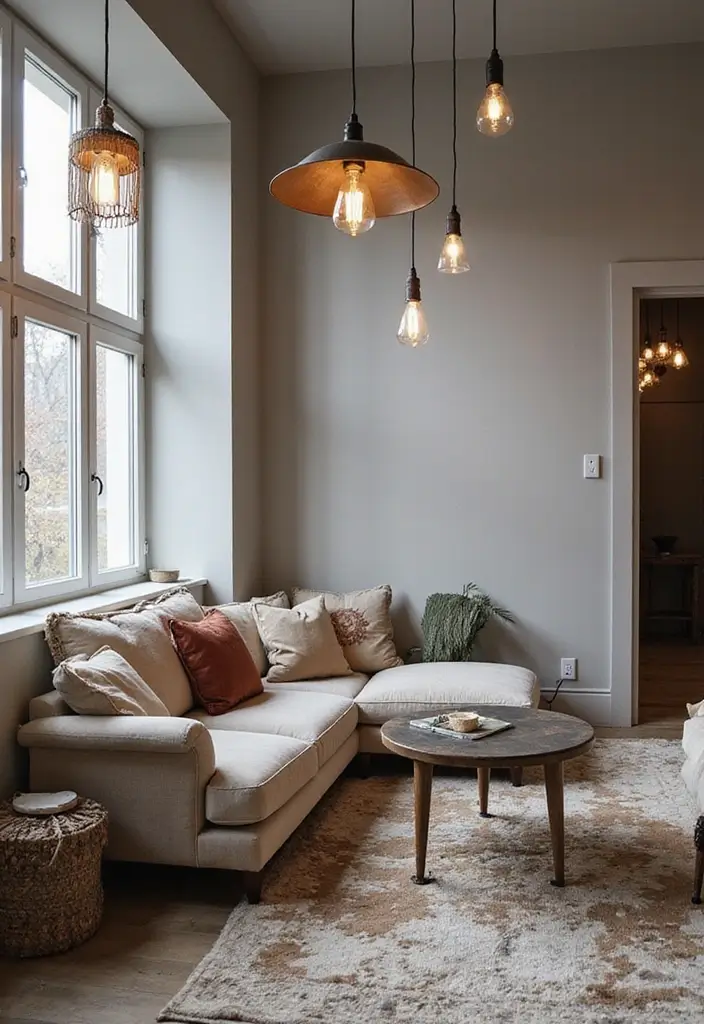 28 Country Modern Living Room Ideas That Blend Rustic and Sleek - 3. Industrial Lighting Fixtures