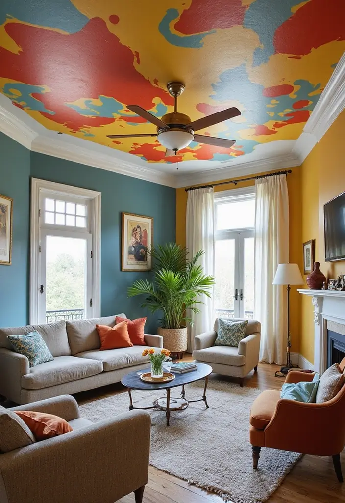 28 Funky Living Room Ideas That Add Character and Fun - 16. Fun Ceiling Treatments