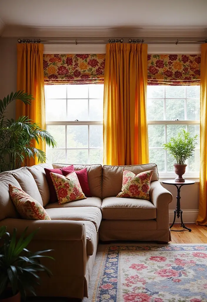 28 Funky Living Room Ideas That Add Character and Fun - 22. Bold Window Treatments