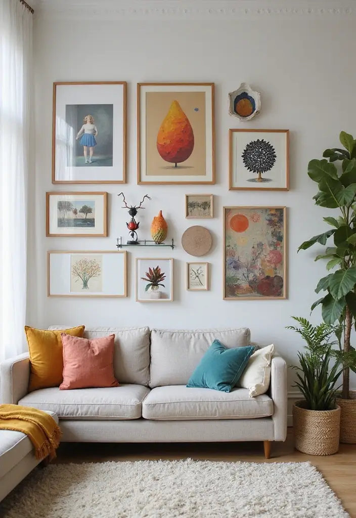 28 Funky Living Room Ideas That Add Character and Fun - 4. Unique Wall Art Displays