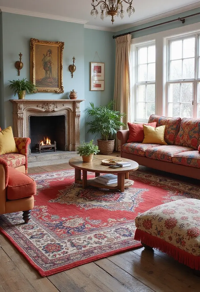 28 Funky Living Room Ideas That Add Character and Fun - 6. Statement Rugs