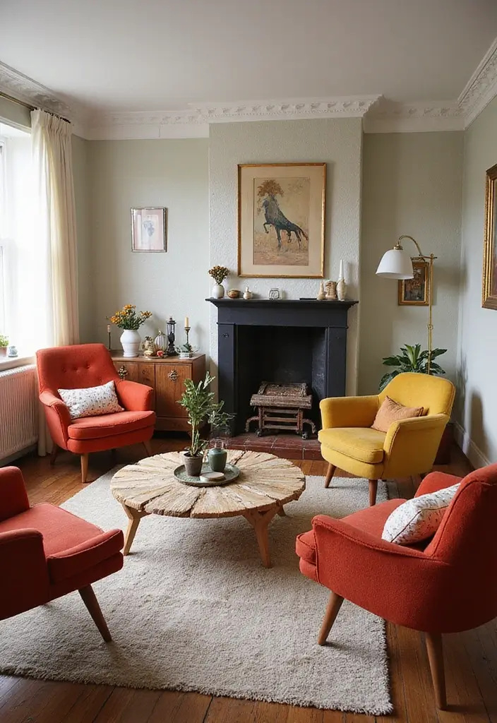 28 Funky Living Room Ideas That Add Character and Fun - 8. Retro Furniture Finds