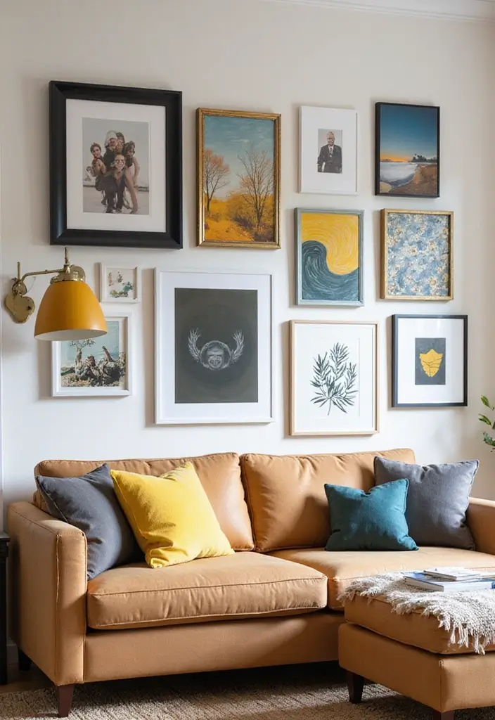 28 Girl Living Room Ideas That Feel Feminine and Stylish - 11. Eclectic Gallery Wall