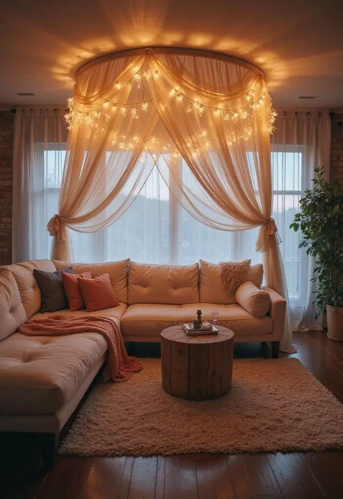 28 Girl Living Room Ideas That Feel Feminine and Stylish - 16. Dreamy Canopy