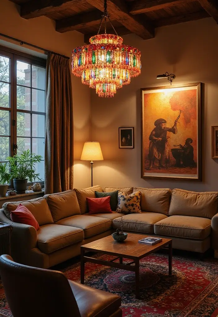 28 Girl Living Room Ideas That Feel Feminine and Stylish - 22. Artistic Lighting