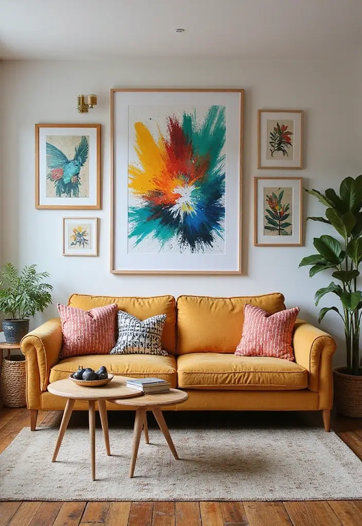 28 Girl Living Room Ideas That Feel Feminine and Stylish - 27. Colorful Artwork