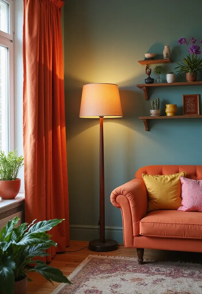 28 Living Room Floor Lamp Ideas That Add Light and Personality - 11. Colorful Accents