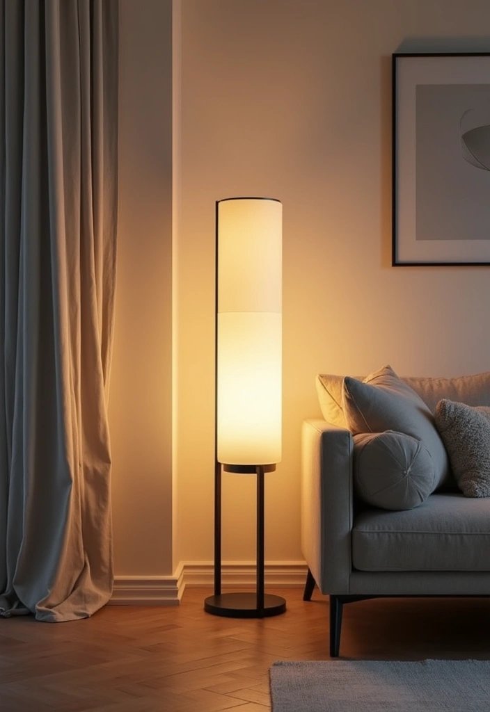 28 Living Room Floor Lamp Ideas That Add Light and Personality - 13. Smart Home Integration