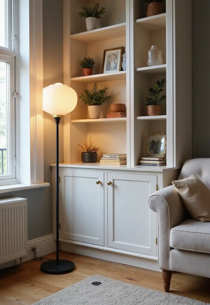 28 Living Room Floor Lamp Ideas That Add Light and Personality - 14. Multi-Functional Lamps