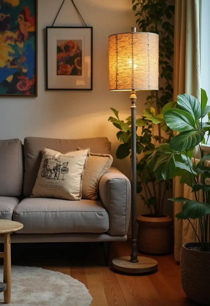 28 Living Room Floor Lamp Ideas That Add Light and Personality - 2. Upcycled Vintage Finds