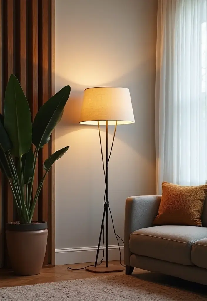 28 Living Room Floor Lamp Ideas That Add Light and Personality - 28. Elegant Drum Shades