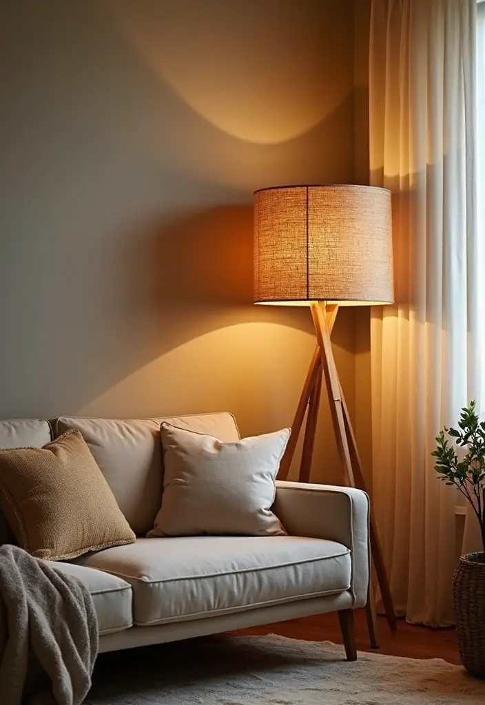 28 Living Room Floor Lamp Ideas That Add Light and Personality - 5. Natural Fiber Lamps