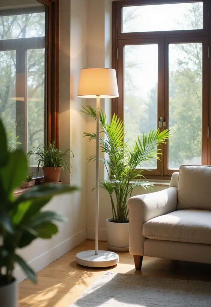 28 Living Room Floor Lamp Ideas That Add Light and Personality - 6. Solar-Powered Floor Lamps