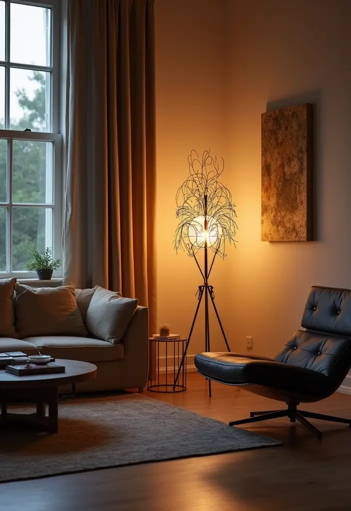 28 Living Room Floor Lamp Ideas That Add Light and Personality - 7. Artistic Floor Lamps