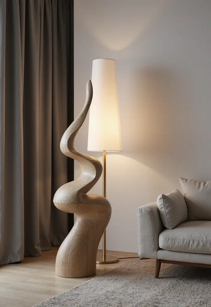 28 Living Room Floor Lamp Ideas That Add Light and Personality - 9. Sculptural Shapes
