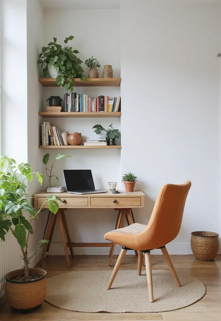 28 Living Room Office Ideas That Combine Work and Comfort - 1. Corner Desk with Floating Shelves